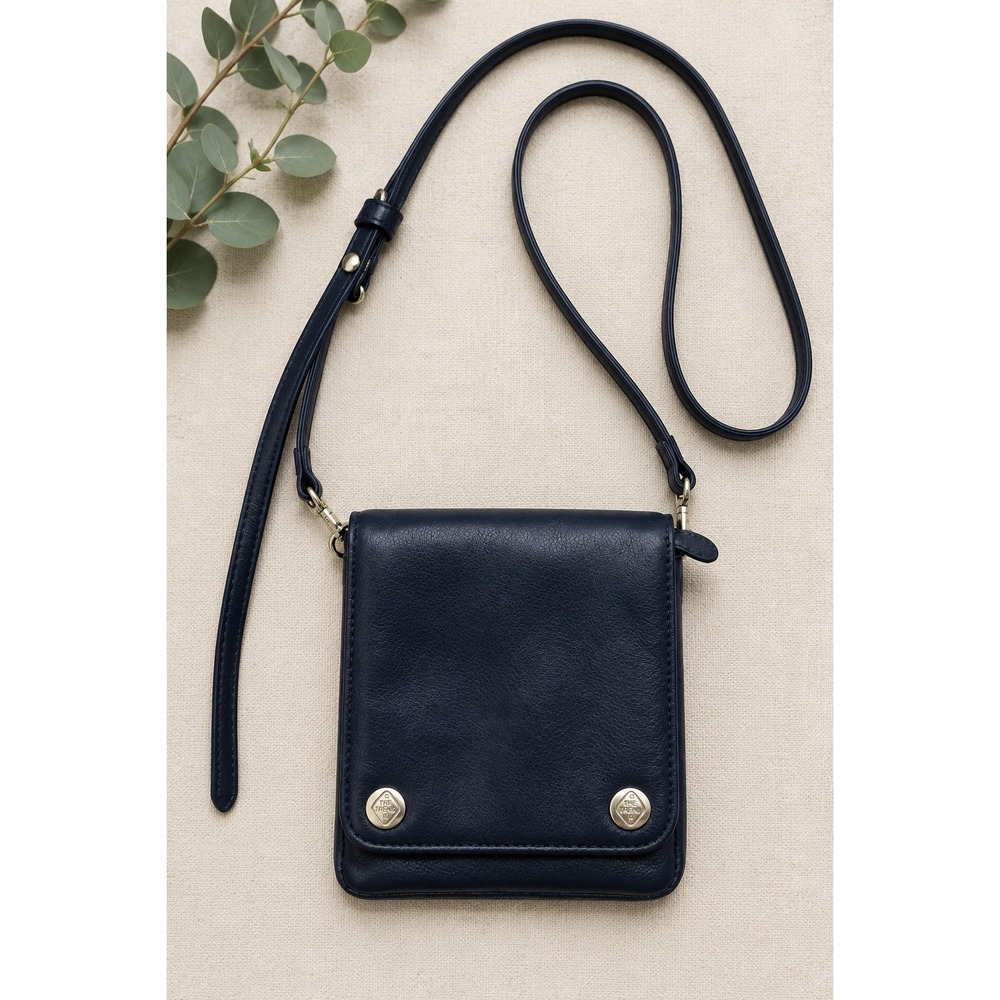 Vintage Genuine Leather Organizer Crossbody Purse Navy Blue Travel Wallet Bag